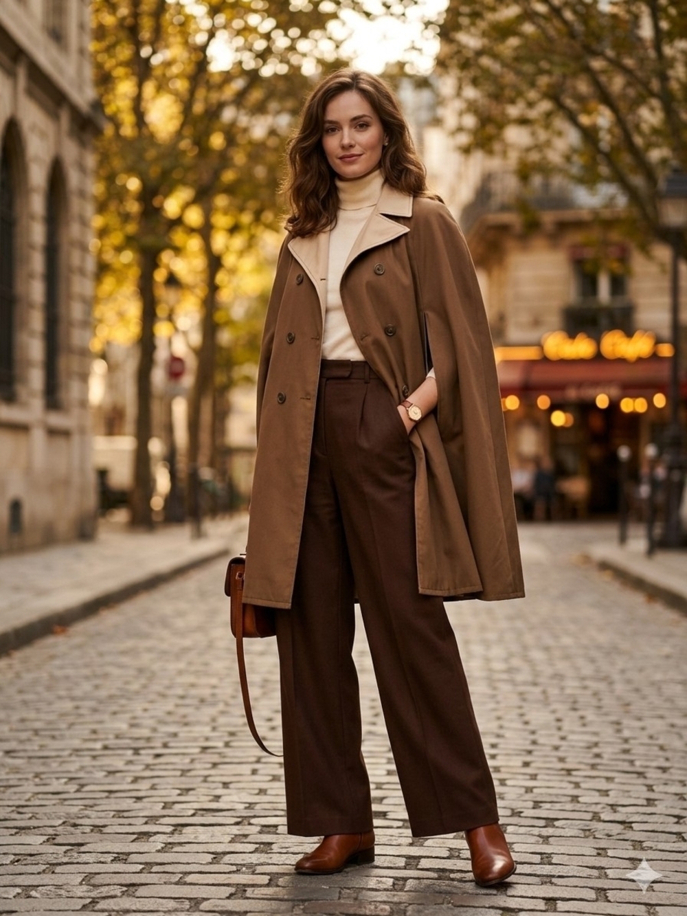Vintage Niccolini Olive Brown Trench Cape With Collar One Size Preppy Academia